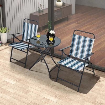 Costway 3pcs Patio Folding Dining Table Chair Set Heavy-Duty Metal Portable Outdoor 3 Costway 3pcs Patio Folding Dining Table Chair Set Heavy-Duty Metal Portable Outdoor - Image 3
