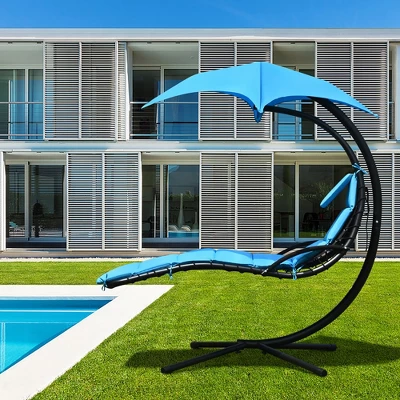 Costway Hanging Swing Chair Hammock Chair W/ Pillow Canopy Stand BlueNavyOrange 2 Costway Hanging Swing Chair Hammock Chair W/ Pillow Canopy Stand BlueNavyOrange - Image 2