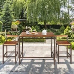 Costway 3 PCS Patio Rattan Wicker Bar Wood Table Chair Outdoor -Costway GUEST a5b39365 ab90 4bae ab5d 96c4565cfc4f