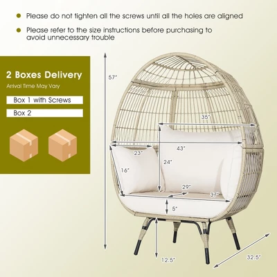 Costway Patio Oversized Rattan Egg Chair Lounge Basket With 4 Cushions For Indoor Outdoor 2 Costway Patio Oversized Rattan Egg Chair Lounge Basket With 4 Cushions For Indoor Outdoor - Image 2