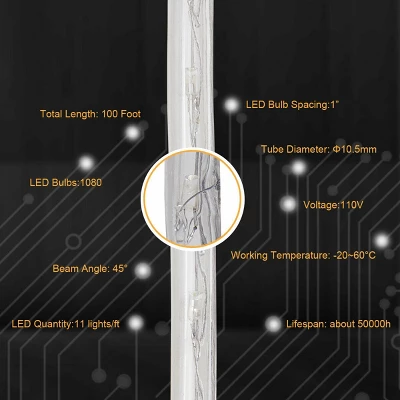 Costway 100' 2 Wire LED Rope Light Christmas Decorative Party In/Outdoor 110V Warm White 4 Costway 100' 2 Wire LED Rope Light Christmas Decorative Party In/Outdoor 110V Warm White - Image 4
