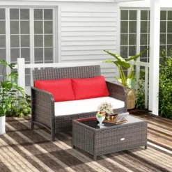Costway 2PCS Patio Rattan Wicker Love-seat Coffee Table Set Cushioned Bench Garden Deck 12 Costway 2PCS Patio Rattan Wicker Love-seat Coffee Table Set Cushioned Bench Garden Deck -Costway GUEST a5ccdcf0 7950 4a8a a414 a5c8f8e3957e