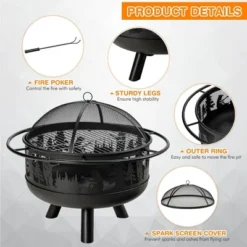 Costway 30'' Patio Round Fire Pit W/ Fire Poker Cooking Grill For Camping BBQ -Costway GUEST a5f96967 dbae 4d44 a989 b93c1dfe5b3e
