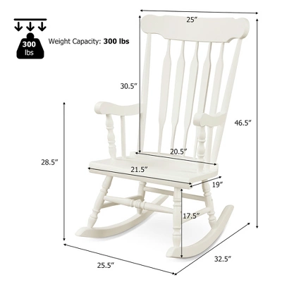 Costway Set Of 2 Wood Rocking Chair Glossy Finish White Coffe 2 Costway Set Of 2 Wood Rocking Chair Glossy Finish White Coffe - Image 2