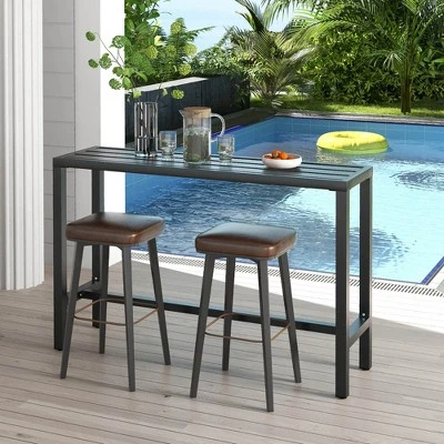 Costway Outdoor Metal Bar Table Patio Rectangular Counter Height Dining Table Black 3 Costway Outdoor Metal Bar Table Patio Rectangular Counter Height Dining Table Black - Image 3