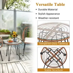 Costway 3PCS Patio Rattan Bistro Set Coffee Table Armchair Garden 21 Costway 3PCS Patio Rattan Bistro Set Coffee Table Armchair Garden -Costway GUEST a67aa0c1 9b80 48f6 bc87 3c69d863e2cd