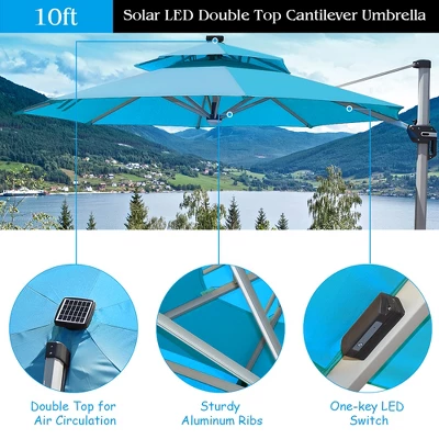 Costway 10ft Solar LED Patio Umbrella 360Degree Rotation W/USB Turquoise 9 Costway 10ft Solar LED Patio Umbrella 360Degree Rotation W/USB Turquoise - Image 9