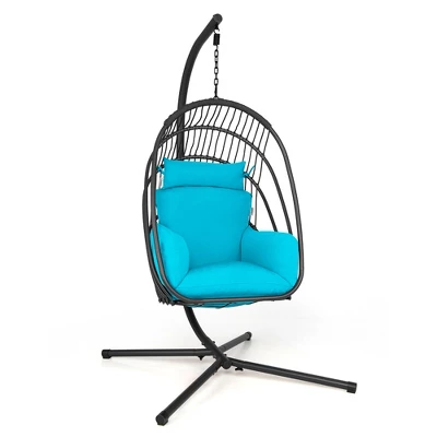 Costway Hanging Folding Egg Chair With Stand Soft Cushion Pillow Swing Hammock TurquoiseGreyRed 11 Costway Hanging Folding Egg Chair With Stand Soft Cushion Pillow Swing Hammock TurquoiseGreyRed - Image 11