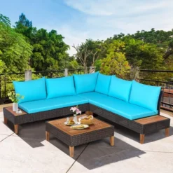 Costway 4PCS Patio Rattan Furniture Set Cushioned Loveseat W/Wooden Side Table -Costway GUEST a7c6bec2 9a91 422d 8a9c bafcfebdd39d