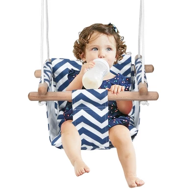 Costway Baby Canvas Hanging Swing Cotton Hammock Toy For Toddler BluePink 1 Costway Baby Canvas Hanging Swing Cotton Hammock Toy For Toddler BluePink