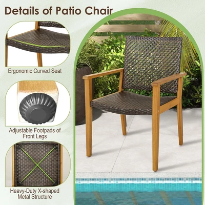Costway Set Of 4 Patio Dining Chairs Outdoor Acacia Wood Rattan Armchairs Garden Balcony 5 Costway Set Of 4 Patio Dining Chairs Outdoor Acacia Wood Rattan Armchairs Garden Balcony - Image 5