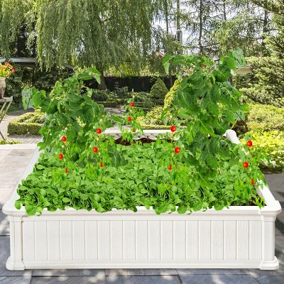 Costway 48.5'' Raised Garden Bed Square Plant Box Planter Flower Vegetable White 4 Costway 48.5'' Raised Garden Bed Square Plant Box Planter Flower Vegetable White - Image 4