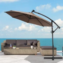 Costway 10FT Patio Offset Umbrella Solar LED 360degrees Rotation Brown -Costway GUEST a8ac65e9 a0ba 4a57 bb46 f8efadf6f138