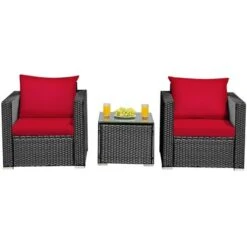 Costway 3PCS Patio Rattan Wicker Furniture Set Sofa Table W/Cushion Yard RedTurquoise NavyBlack -Costway GUEST a8bcac01 7f77 4d1e af43 04ddb1413417