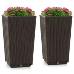 Costway 2PCS Outdoor Wicker Flower Pot 22.5''Tall Planters With Drainage Hole Black/Coffee -Costway GUEST a8cbb2b4 6b5b 4a0f a80e e801f161df35