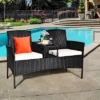 Costway Patio Rattan Conversation Set Seat Sofa Cushioned Loveseat Glass Table Chairs