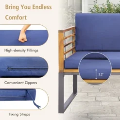 Costway 4pcs Patio Acacia Wood Chair Table Loveseat Cushioned Furniture Set Outdoor Navy -Costway GUEST a9219879 a433 4d95 945b 8841f1aeb0d0