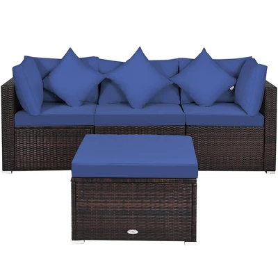 Costway 4PCS Patio Rattan Furniture Set Sofa Ottoman Cushion Garden Deck Navy 9 Costway 4PCS Patio Rattan Furniture Set Sofa Ottoman Cushion Garden Deck Navy - Image 9