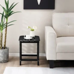 Costway 18'' Patio Adirondack Side Table Weather Resistant HDPE Garden Grey/Black