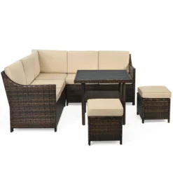 Costway 6PCS Patio Rattan Dining Sofa Furniture Set Ottoman Table Lower Shelf -Costway GUEST a94fea8b fb9b 45ef 809d 760c7e61c975
