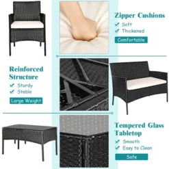 Costway 8PCS Patio Rattan Furniture Set Cushioned Sofa Coffee Table Backyard TurquoiseRed -Costway GUEST a9521a4f c082 4be1 8fb6 bb4c1a338695