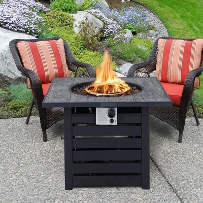 Costway 32'' Square Propane Fire Pit Table For Patio W/Lava Rocks Rain Cover 50,000 BTU 2 Costway 32'' Square Propane Fire Pit Table For Patio W/Lava Rocks Rain Cover 50,000 BTU - Image 2