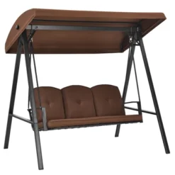 Costway Outdoor 3-Seat Porch Swing With Adjust Canopy And Cushions GrayBrown -Costway GUEST a99f16ab fa86 4660 8e61 576856d1e909