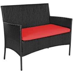 Costway 4PCS Rattan Patio Furniture Set Cushioned Sofa Chair Coffee Table Red -Costway GUEST aa094768 d550 4273 abf8 27341963200d