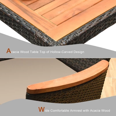 Costway 9PCS Patio Rattan Dining Set 8 Chairs Cushioned Acacia Table Top 7 Costway 9PCS Patio Rattan Dining Set 8 Chairs Cushioned Acacia Table Top - Image 7