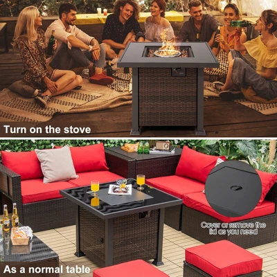 Costway 32'' Propane Fire Pit Table 50,000 BTU Square Firepit Heater W/ Lava Rocks Cover 5 Costway 32'' Propane Fire Pit Table 50,000 BTU Square Firepit Heater W/ Lava Rocks Cover - Image 5