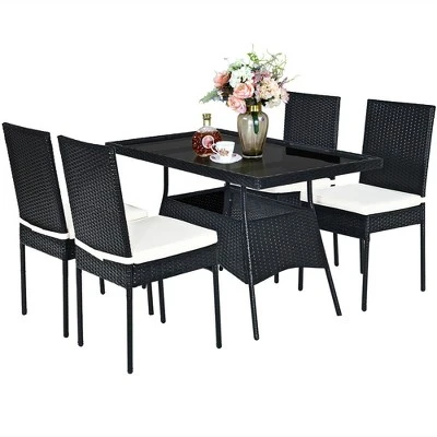 Costway 5PCS Patio Rattan Dining Set Table W/Glass Top Garden Furniture 9 Costway 5PCS Patio Rattan Dining Set Table W/Glass Top Garden Furniture - Image 9