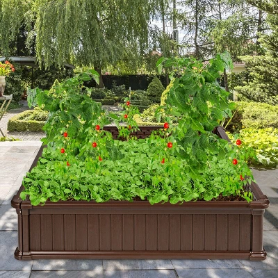 Costway 48.5'' Raised Garden Bed Square Plant Box Planter Flower Vegetable Brown 4 Costway 48.5'' Raised Garden Bed Square Plant Box Planter Flower Vegetable Brown - Image 4