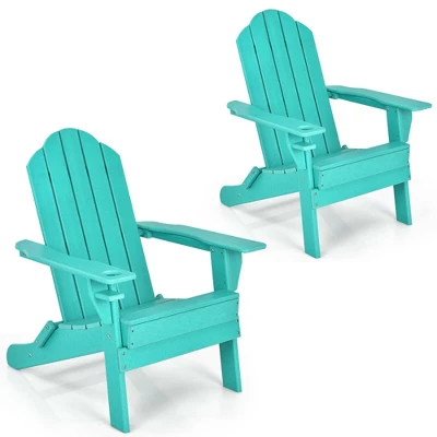 Costway 2PCS Patio Folding Adirondack Chair Weather Resistant Cup Holder Yard 11 Costway 2PCS Patio Folding Adirondack Chair Weather Resistant Cup Holder Yard - Image 11