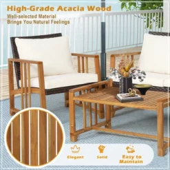 Costway 8PCS Patio Mix Brown Wicker Sofa Set Acacia Wood Frame With Seat & Back Cushions -Costway GUEST aa949582 1350 46cc 8914 576c10152db4 1