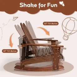Costway 2 Person Kid Adirondack Rocking Chair Outdoor Backrest Armrest Solid Wood Coffee/White -Costway GUEST aadf6671 f61f 4650 b332 76b95a31f63d