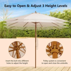 10FT Patio Wooden Market Table Umbrella Pulley W/8 Bamboo Ribs Sunshade Canopy 13 10FT Patio Wooden Market Table Umbrella Pulley W/8 Bamboo Ribs Sunshade Canopy -Costway GUEST aae8942d 6623 4b1d 91ed 61fd21097ea8