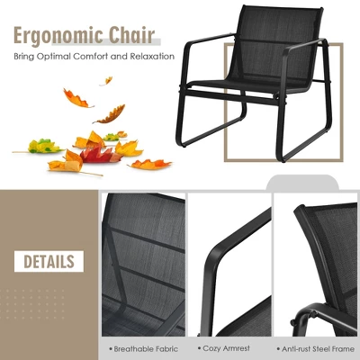 Costway 3PCS Patio Bistro Furniture Set Glass Top Table Garden Deck Black 6 Costway 3PCS Patio Bistro Furniture Set Glass Top Table Garden Deck Black - Image 6