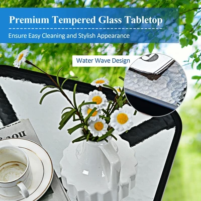 Costway 18'' Patio Coffee Side Table Square Tempered Glass Top Garden Deck 5 Costway 18'' Patio Coffee Side Table Square Tempered Glass Top Garden Deck - Image 5