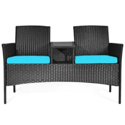 Costway Patio Rattan Conversation Set Seat Sofa Cushioned Loveseat Glass Table Chair RedTurquoise -Costway GUEST ab8b6e4c 936e 4f8b 98b7 ca83f03e3856