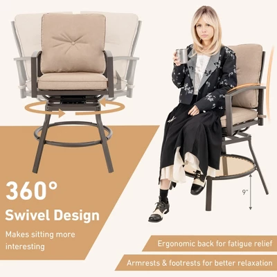 Costway Patio 3pcs Swivel Bar Height Bistro Set Cushioned Table Stools Furniture Outdoor 6 Costway Patio 3pcs Swivel Bar Height Bistro Set Cushioned Table Stools Furniture Outdoor - Image 6