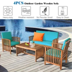 Costway 4PCS Patio Solid Wood Furniture Set Conversation Coffee Table TurquoiseBlack Cushion 15 Costway 4PCS Patio Solid Wood Furniture Set Conversation Coffee Table TurquoiseBlack Cushion -Costway GUEST abd35c39 0021 412b bf6c be88d4b7b21e