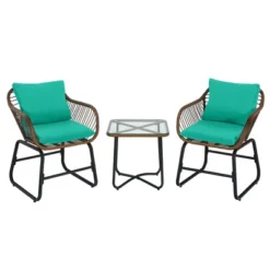 Costway 3PCS Patio Rattan Bistro Set Cushioned Chair Glass Table Deck WhiteTurquoise -Costway GUEST abf54e27 be5e 48e8 9495 94dbed24dfe4
