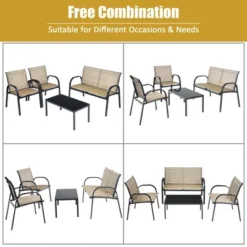 Costway 4 PCS Patio Furniture Set Sofa Coffee Table Steel Frame Garden Brown -Costway GUEST ac2e8662 2533 40f0 b6a7 eb9c9f7745d0