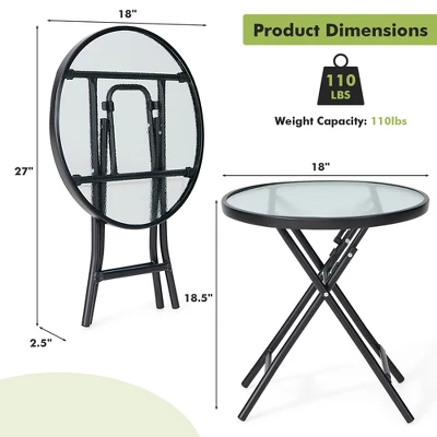 Costway Patio Folding Round Glass Side Table Bistro Coffee Table Plant Stand 3 Costway Patio Folding Round Glass Side Table Bistro Coffee Table Plant Stand - Image 3