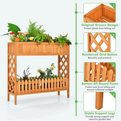Costway 2-Tier Raised Garden Bed Elevated Wood Planter Box For Vegetable Flower Herb 4 Costway 2-Tier Raised Garden Bed Elevated Wood Planter Box For Vegetable Flower Herb - Image 4