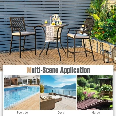 Costway Patio Square Bar Table Wood-Like Tabletop Metal Frame Garden Backyard 3 Costway Patio Square Bar Table Wood-Like Tabletop Metal Frame Garden Backyard - Image 3