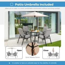 Costway 6PCS Patio Dining Set Stackable Chairs Cushioned Glass Table W/Umbrella 12 Costway 6PCS Patio Dining Set Stackable Chairs Cushioned Glass Table W/Umbrella -Costway GUEST acee610a cdec 41be 97fa 157b5e3646c8