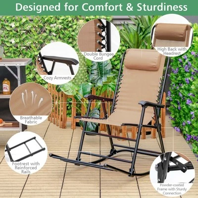 Costway Folding Rocking Chair Porch Patio Indoor Foldable Rocker Seat With Headrest 7 Costway Folding Rocking Chair Porch Patio Indoor Foldable Rocker Seat With Headrest - Image 7