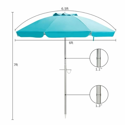 Costway 6.5FT Patio Beach Umbrella Sun Shade Tilt W/Carry Bag Blue 2 Costway 6.5FT Patio Beach Umbrella Sun Shade Tilt W/Carry Bag Blue - Image 2
