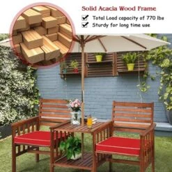 Costway Patio Loveseat Conversation Set Acacia Wood Chair Coffee Table Cushioned White Red 14 Costway Patio Loveseat Conversation Set Acacia Wood Chair Coffee Table Cushioned White Red -Costway GUEST adec2417 8121 47c2 8f31 f715998b72c7